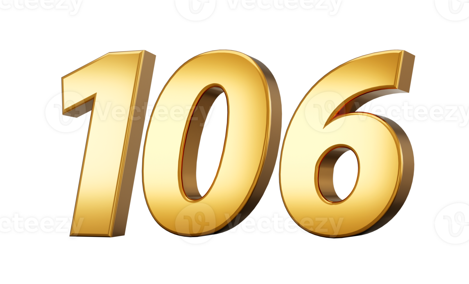 3d number 106 one hundred six Gold text 3d illustration png