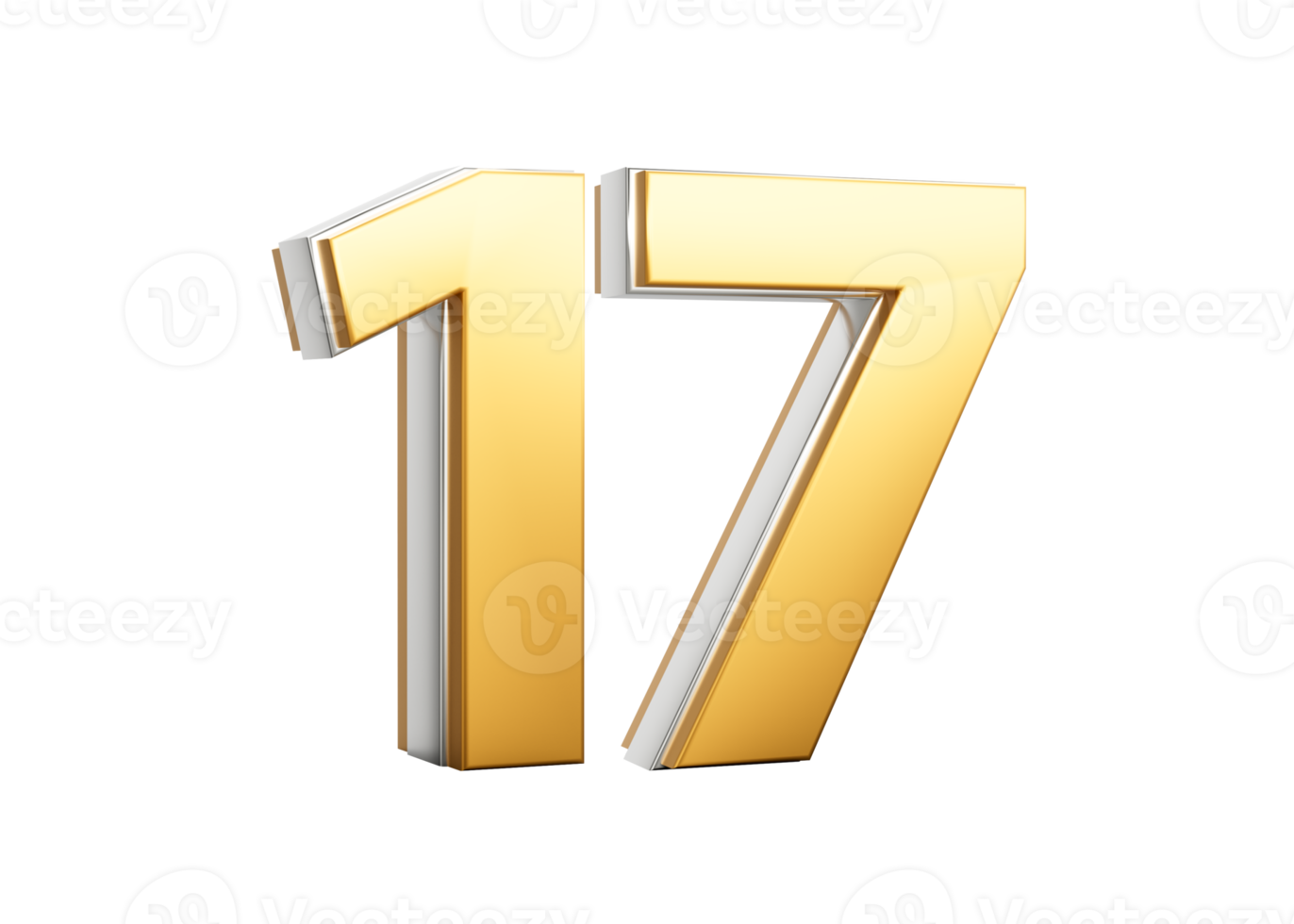 3D Golden Shiny Number 17 Seventeen With Silver Outline 3D Illustration png