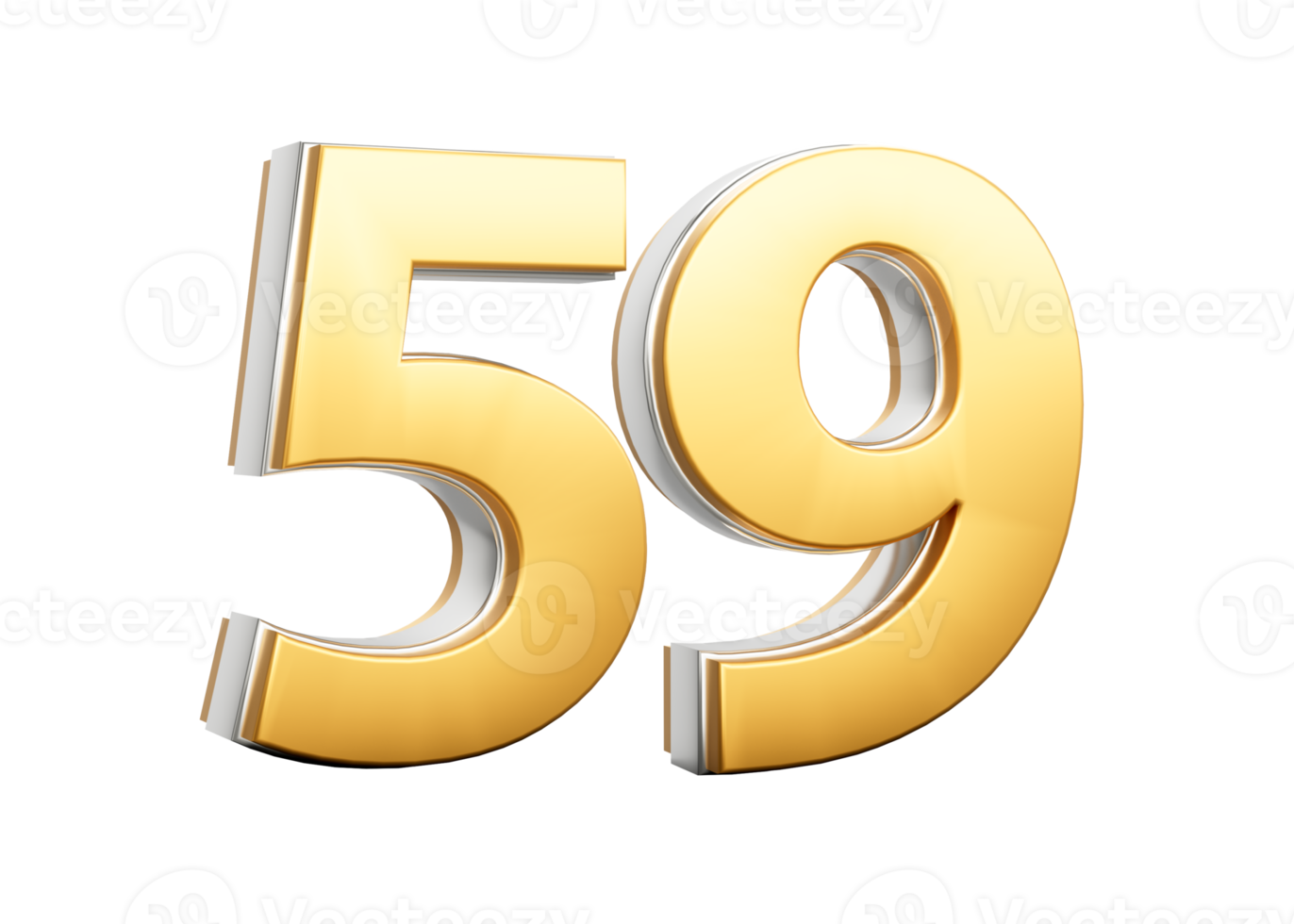 3D Golden Shiny Number 59 Fifty Nine With Silver Outline 3D Illustration png