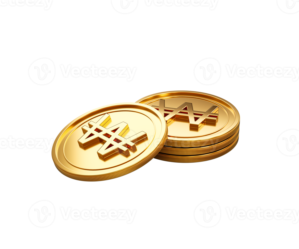 3d Stack Of Golden Korean Won Coins Shiny Rounded Coins Stack 3d Illustration png