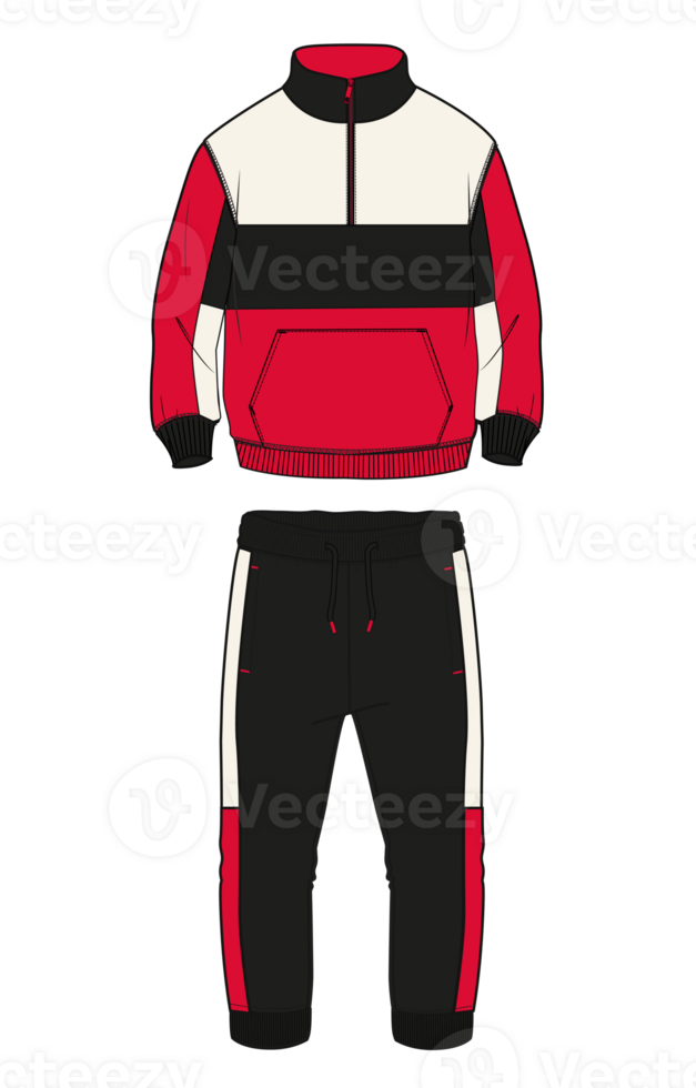 A red and black tracksuit with a white and black stripe png