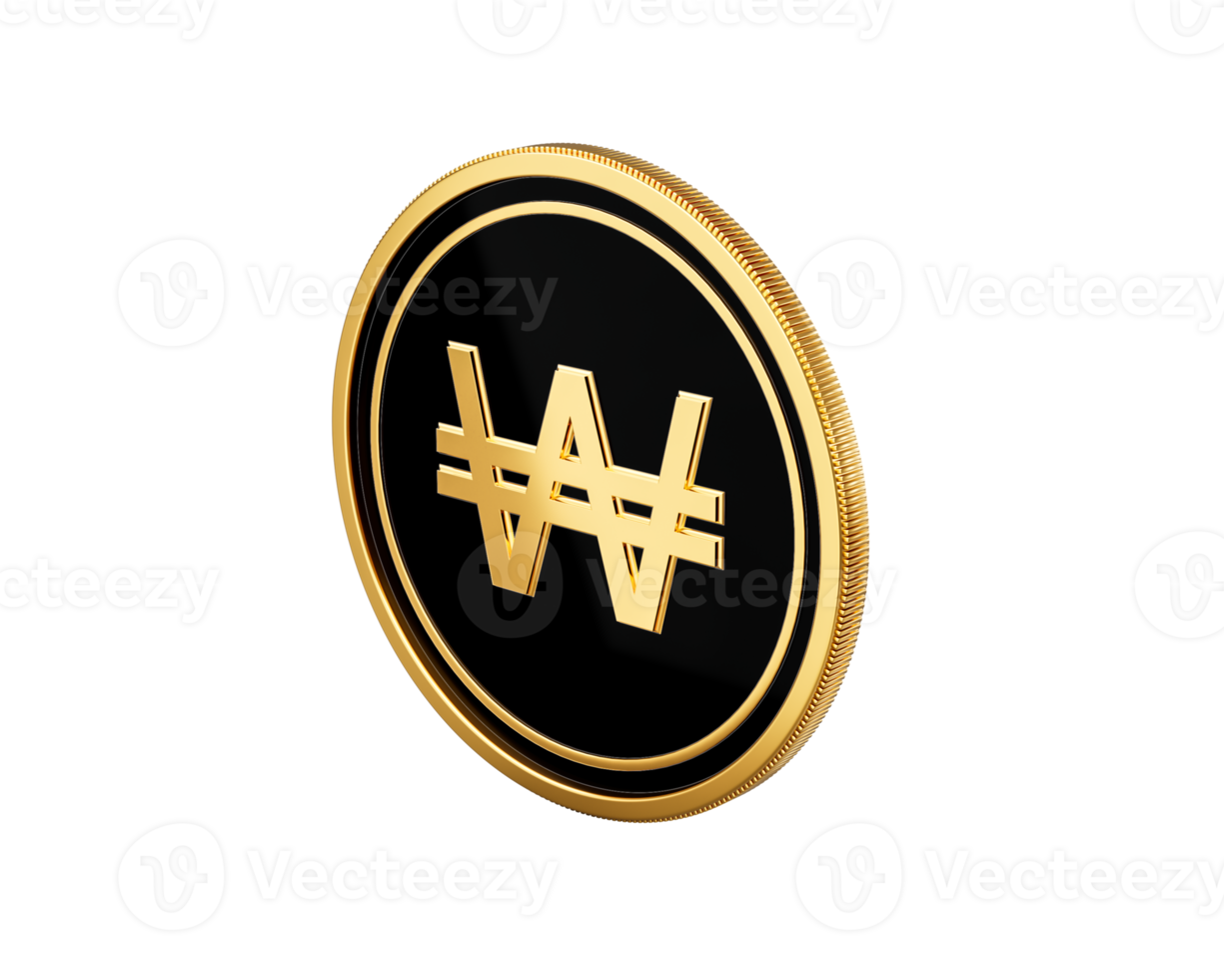 Shiny Golden And Black Rounded Korean Won Coin 3d Illustration png