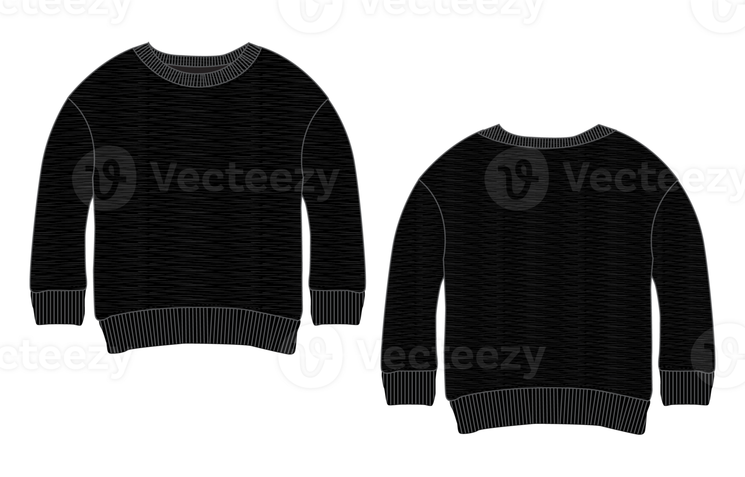 Long sleeve black color sweatshirt front and back views png