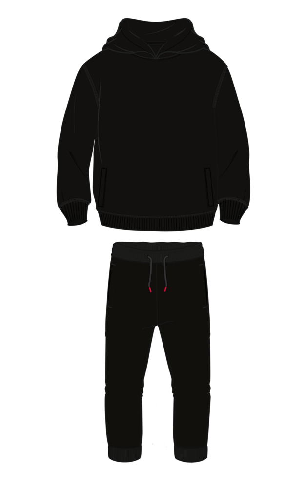 Long sleeve black hoodie with sweatpants front views png