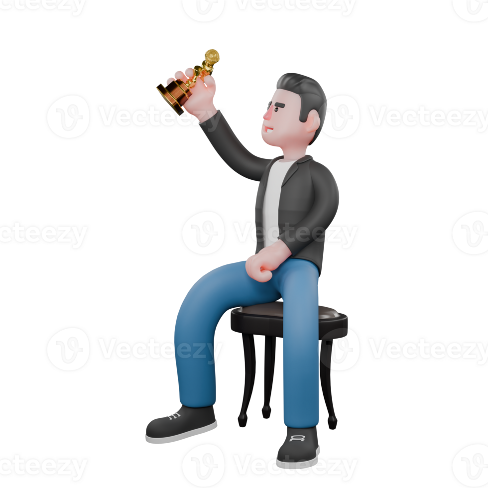 3D Character Model of Musician. A man won a singing competition and took home a trophy. Vocal Artist. png