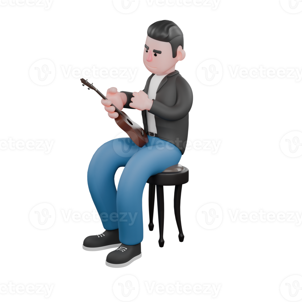 3D Musician Cartoon. A man wants to play the violin. Vocal Performance Design. png