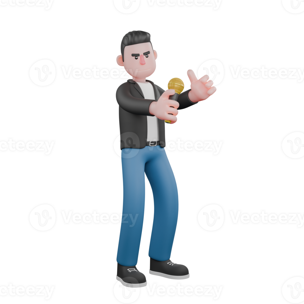 Animated Cartoon Music Star. A male musician is singing and enjoying it. Vocal Performer png