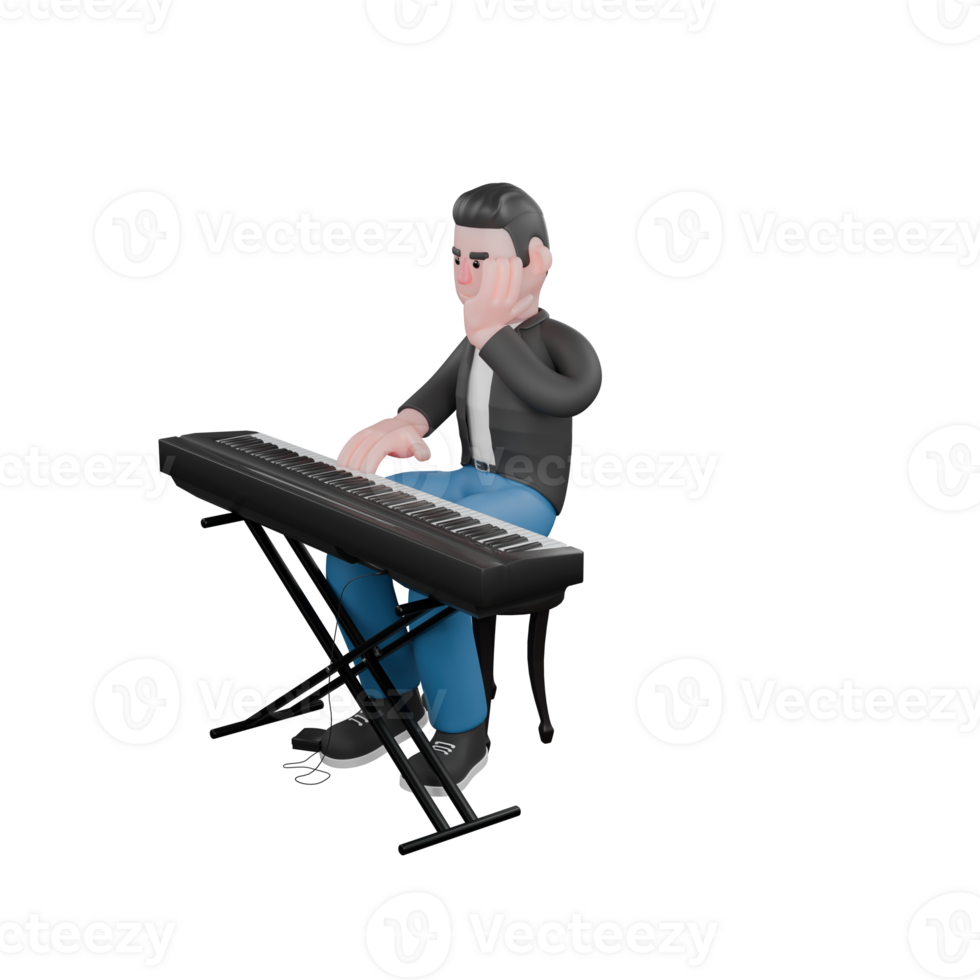 Illustrated 3D Musician. Man playing piano enjoying song. Cartoon Artist Design. png