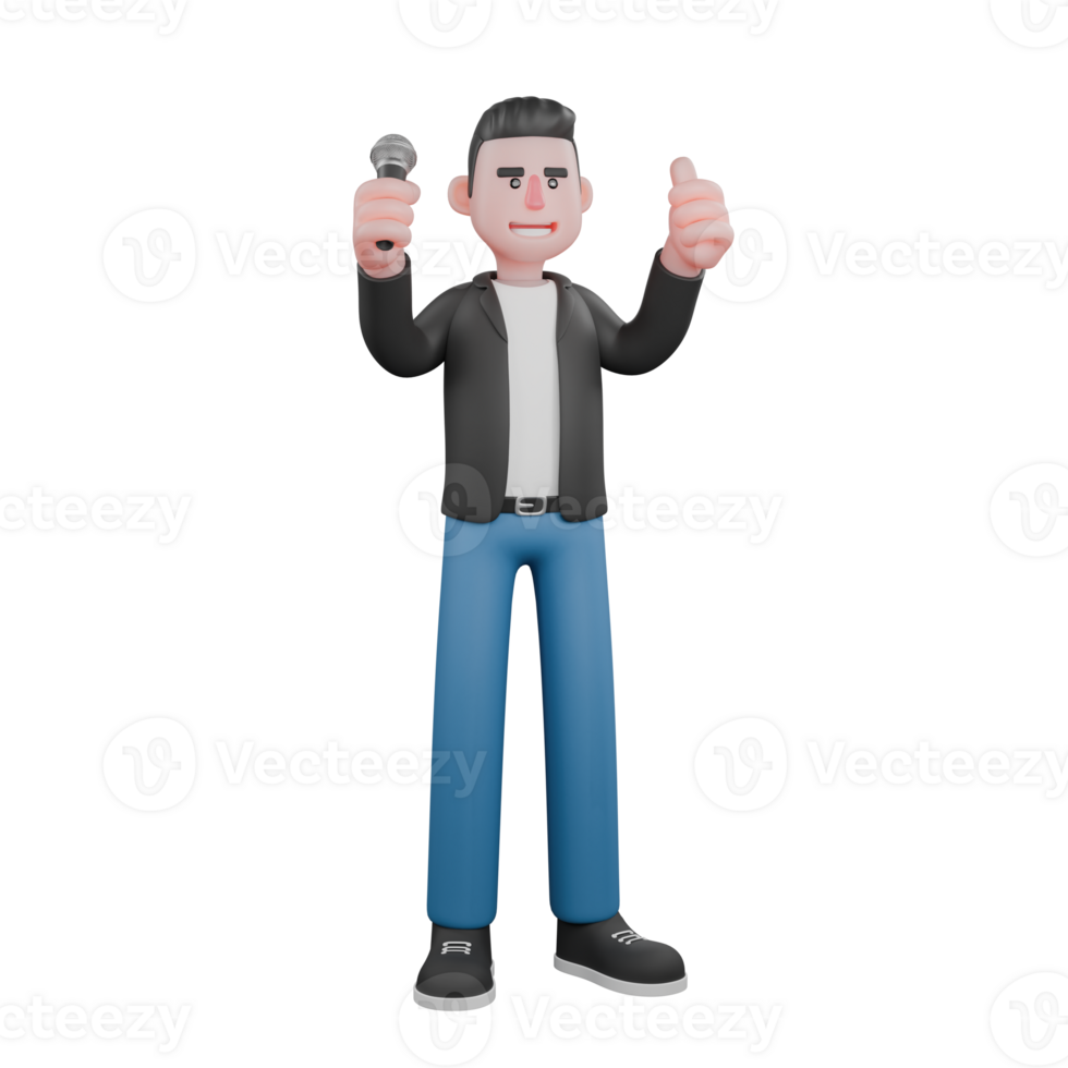 3D Musician Design. A musician gives a thumbs up after singing. Cartoon Character png