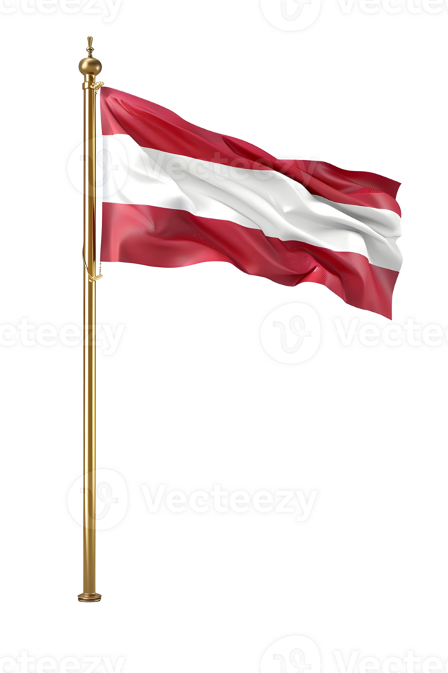 Austria Flag on Pole Isolated on Transparent Background png