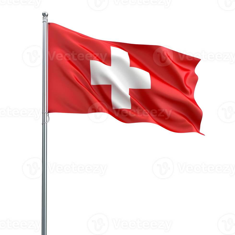 Switzerland Flag on Pole Isolated on Transparent Background png