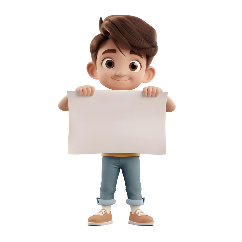 Boy Holding Blank Poster Isolated on Transparent Background png