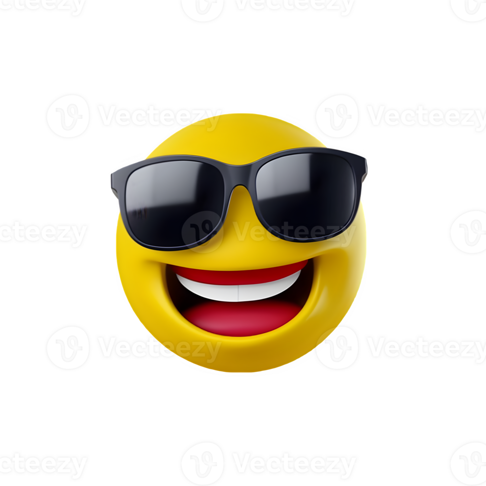 Happy Emoji with Sunglasses and Smile Isolated on Transparent Background png