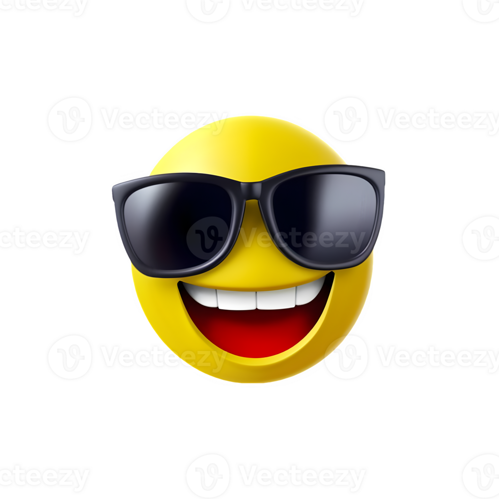 Cool Emoji with Wide Smile and Sunglasses Isolated on Transparent Background png