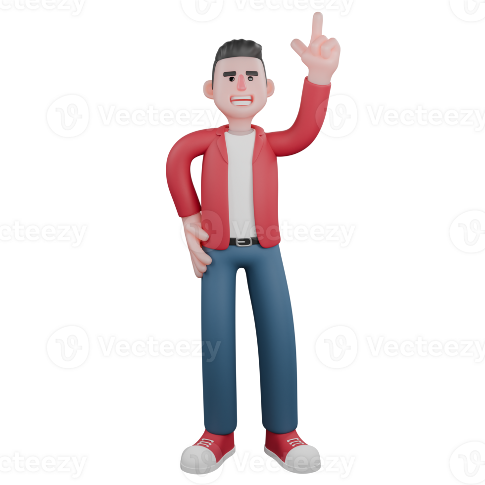 Singing Star 3D Model. A male singer is standing with his left hand raised up while giving a finger gun symbol while his right hand is on his waist. Entertainment Star png