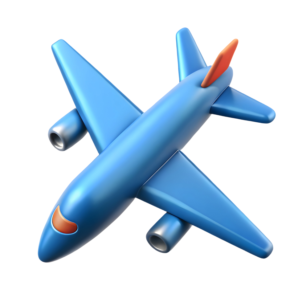 3D Cartoon Blue Airplane Icon for Travel and Transportation Design png