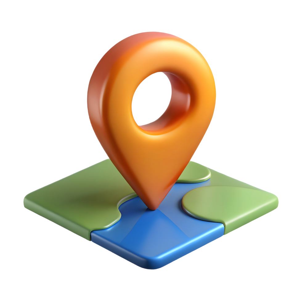 3D Orange Location Pin on a Colorful Map Illustration png