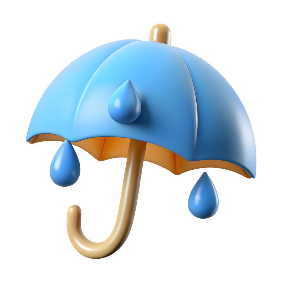 3D Cartoon Umbrella with Raindrops Ideal for Weather Apps, Websites, and Illustrations png