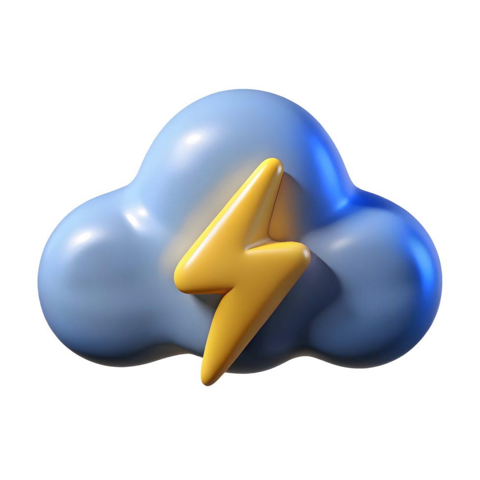 3D Cartoon Cloud with Lightning Bolt Icon - Perfect for Weather Apps and Designs png