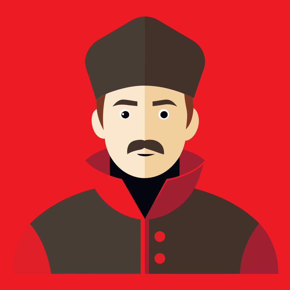 A man with a mustache and hat on a red background vector