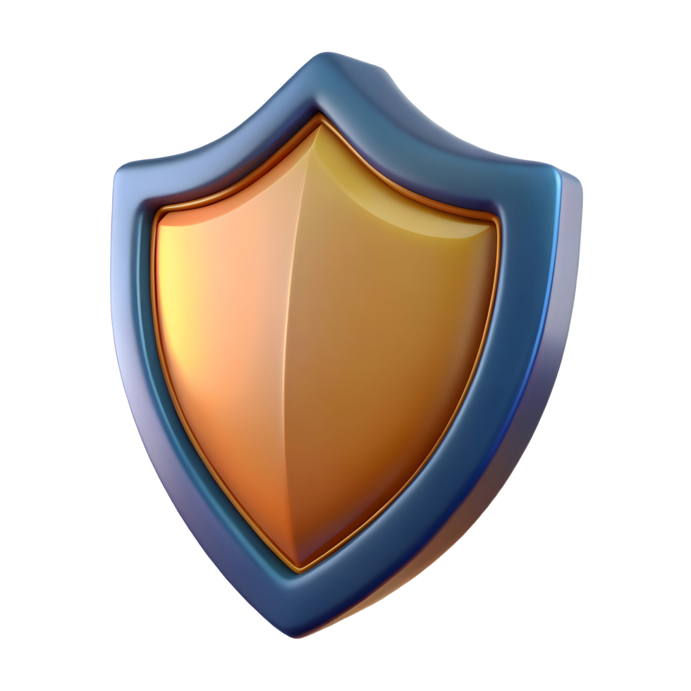 3D Golden Shield Icon with Blue Border for Security and Protection Concept png