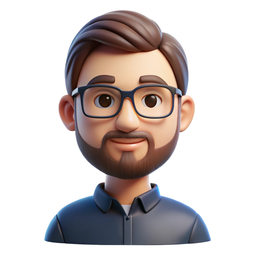 3D Cartoon Man with Glasses and Beard Illustration png