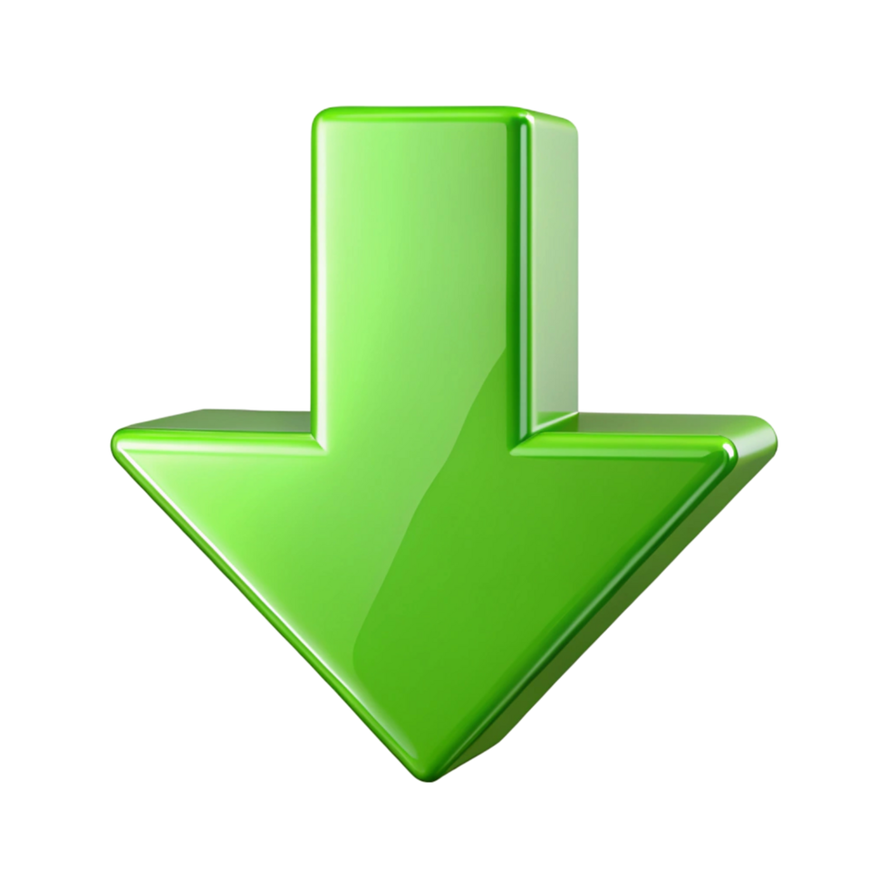 3D Green Glossy Down Arrow Icon for Web and Mobile Applications png