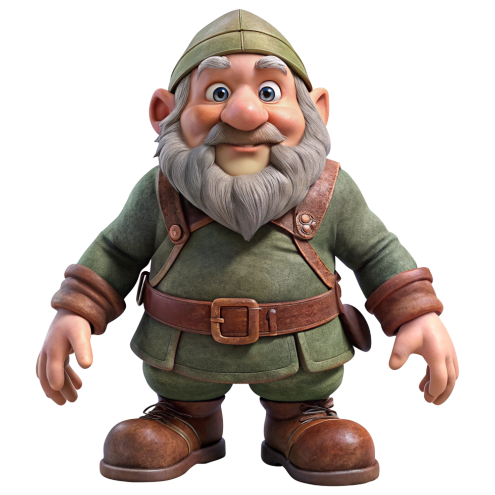Cartoon Gnome with a Friendly Smile and Green Uniform, Perfect for Children's Illustrations or Holiday Greetings png
