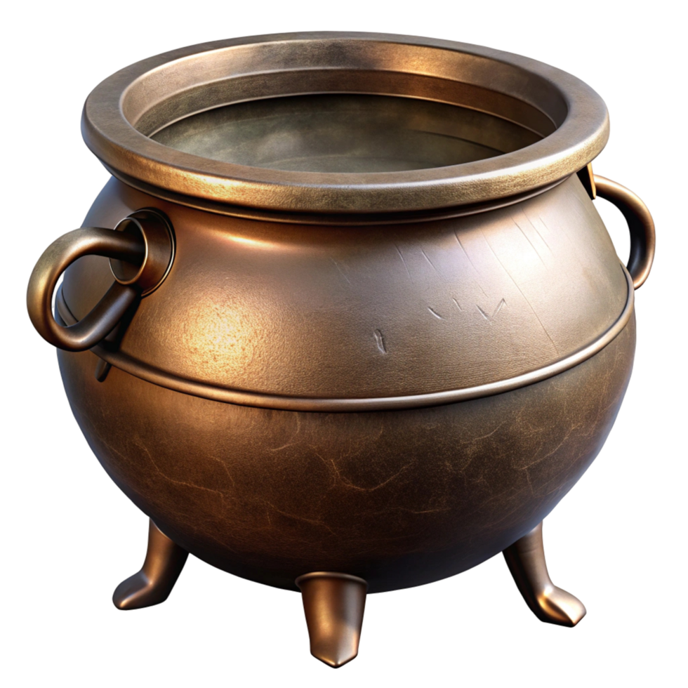 3D Render of a Bronze Cauldron with a Smooth, Shiny Finish Ideal for Adding a Magical Touch to Your Designs png