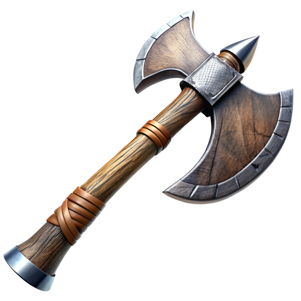 Medieval Double-Headed Axe with Wooden Handle for Fantasy Game Asset or Design Element png
