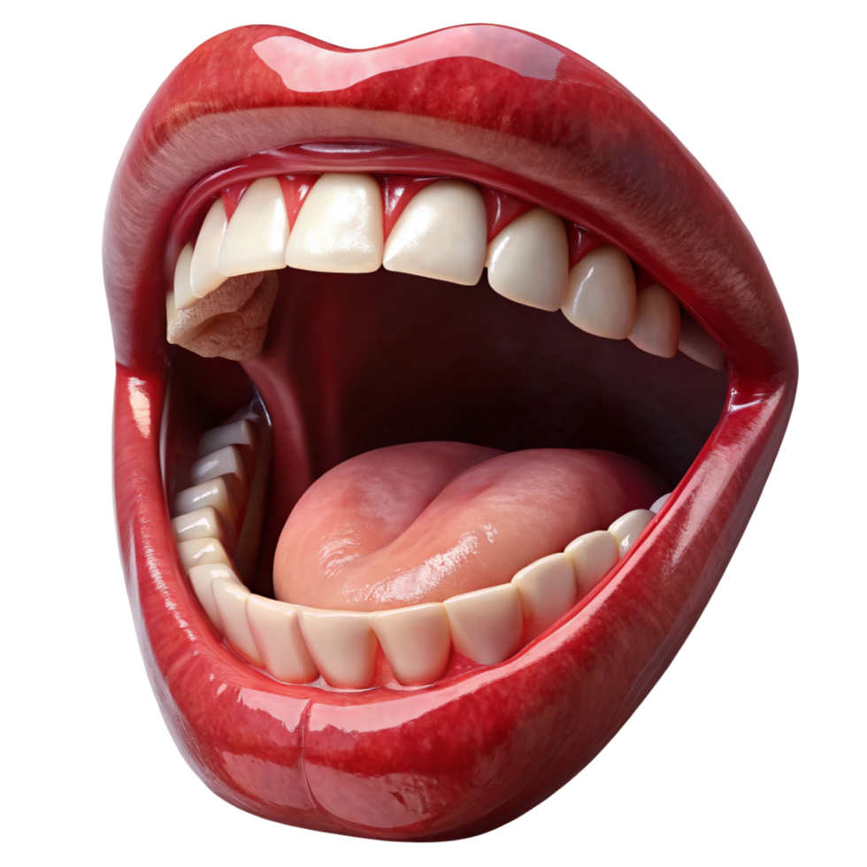 3D Render of Open Mouth with Shiny Teeth and Tongue png