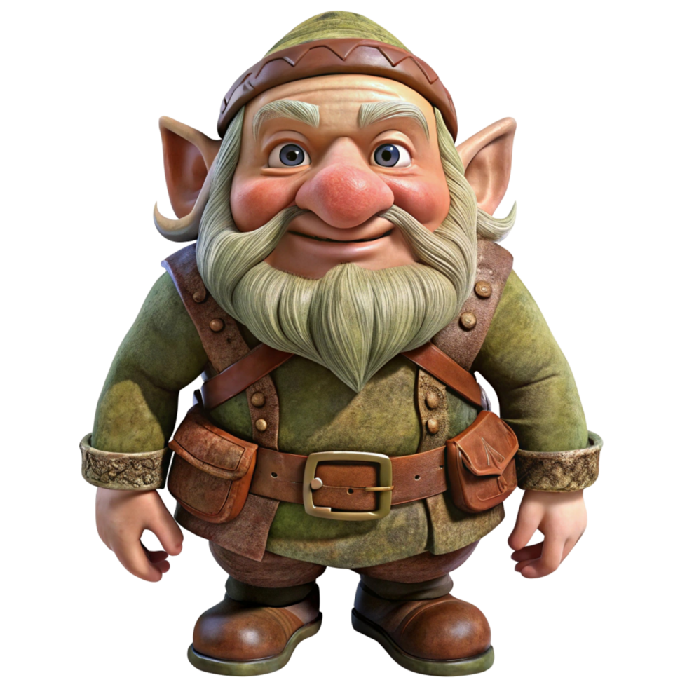 Smiling Cartoon Gnome with Green Jacket and Brown Belt png