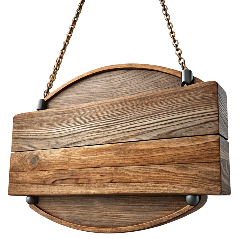 Wooden Signboard Hanging on Chains for Rustic Branding and Signage png