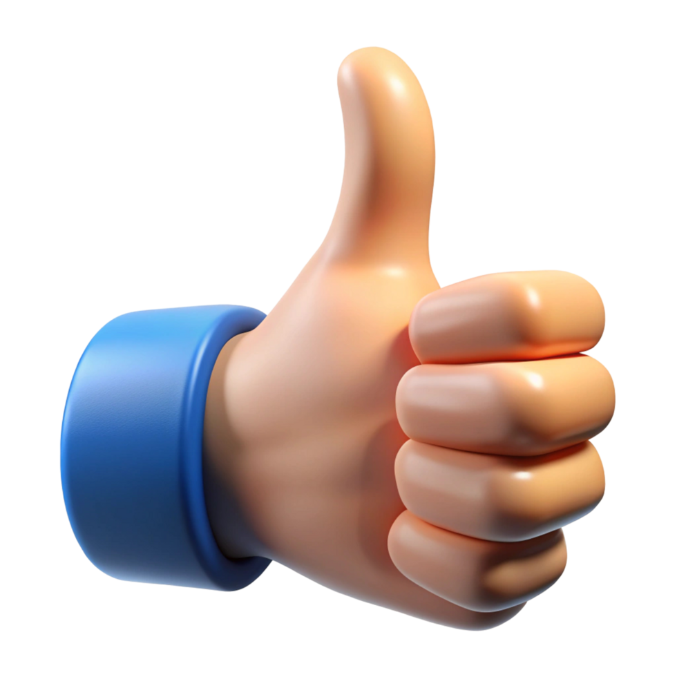 Thumbs Up Cartoon Hand 3D Render - Positive Feedback, Approval, Like, Success png