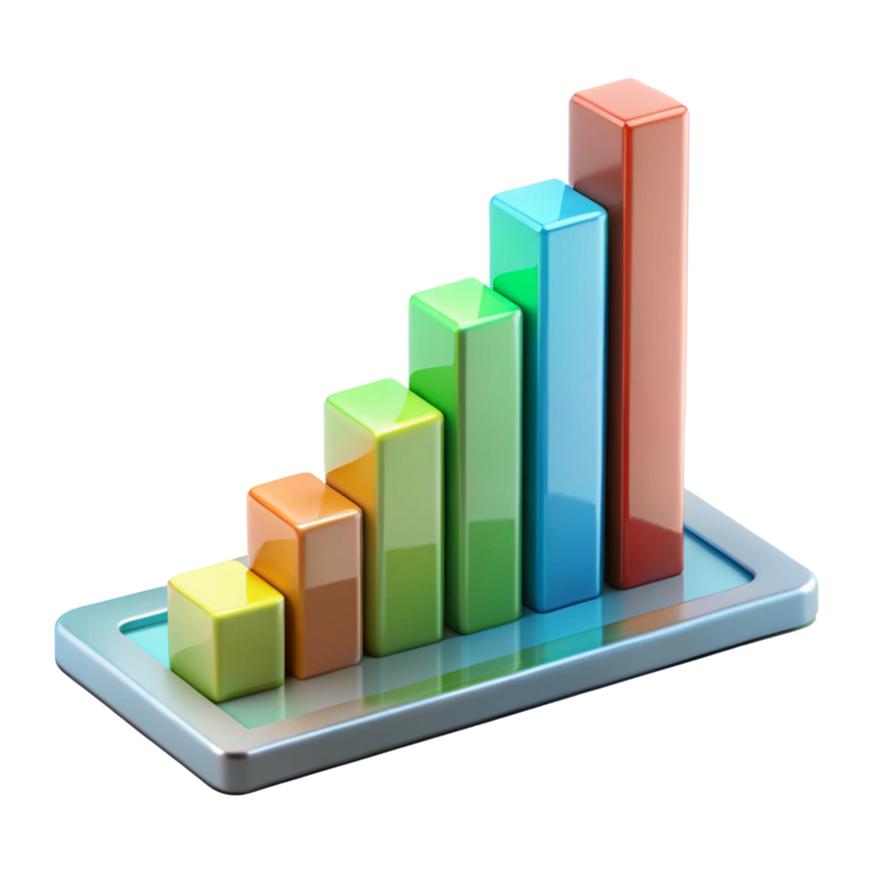 3D Rendered Colorful Bar Graph Chart on Mobile Phone Screen for Business and Marketing Presentation png