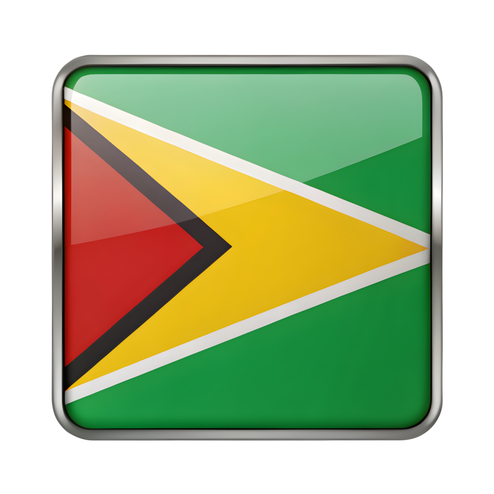 3D Guyana Flag Icon in Rectangle Shape for Creative Design and Educational Purposes png