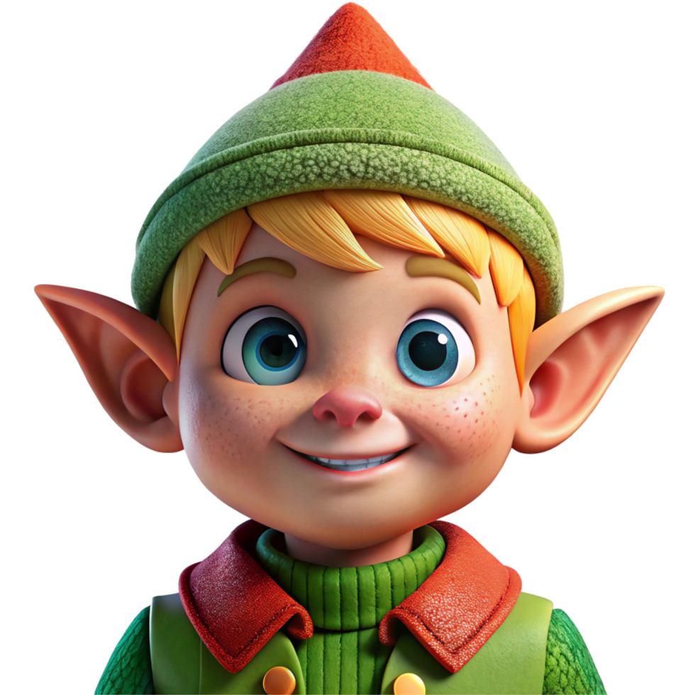 Smiling Christmas Elf with Green Hat png