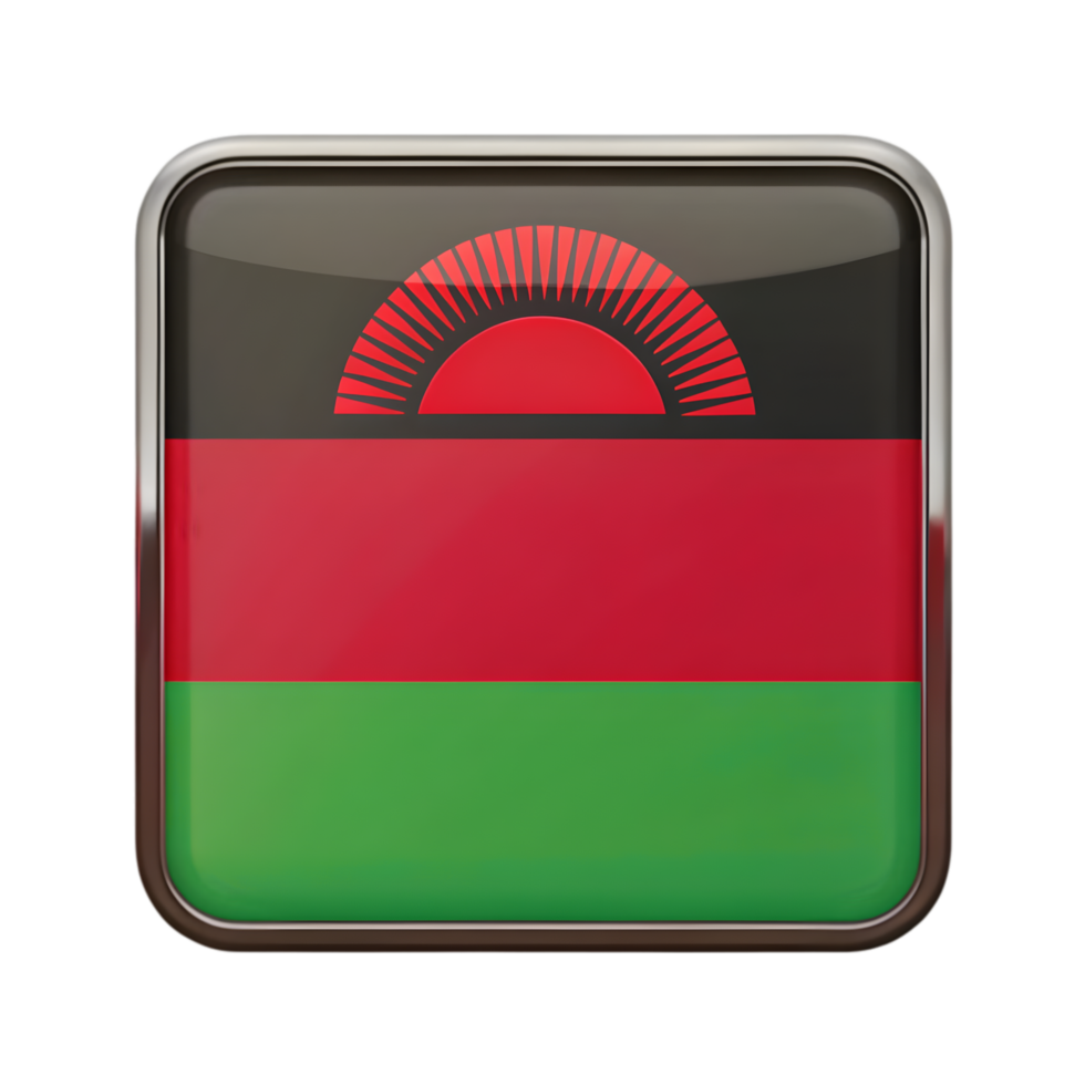 Detailed 3D Malawi Flag Icon Image in Rectangle Shape for Creative and Educational Uses png