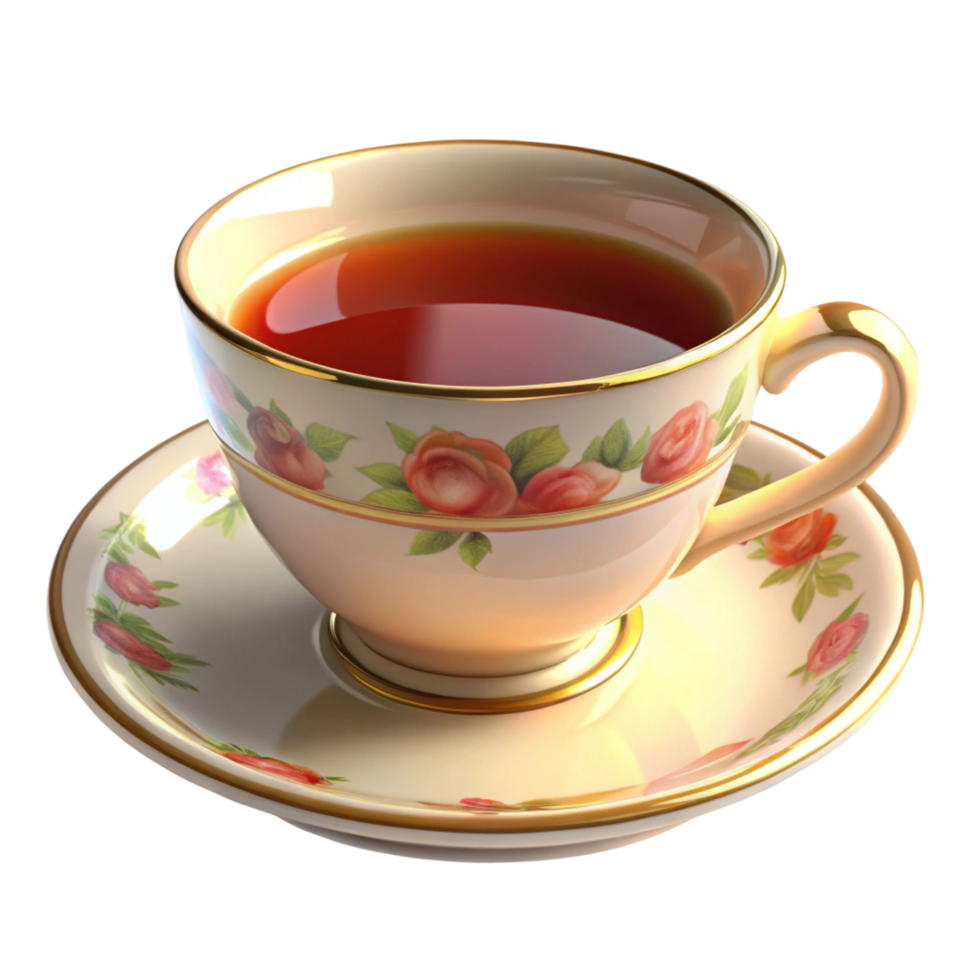 A Vintage Teacup with Floral Pattern and Tea png