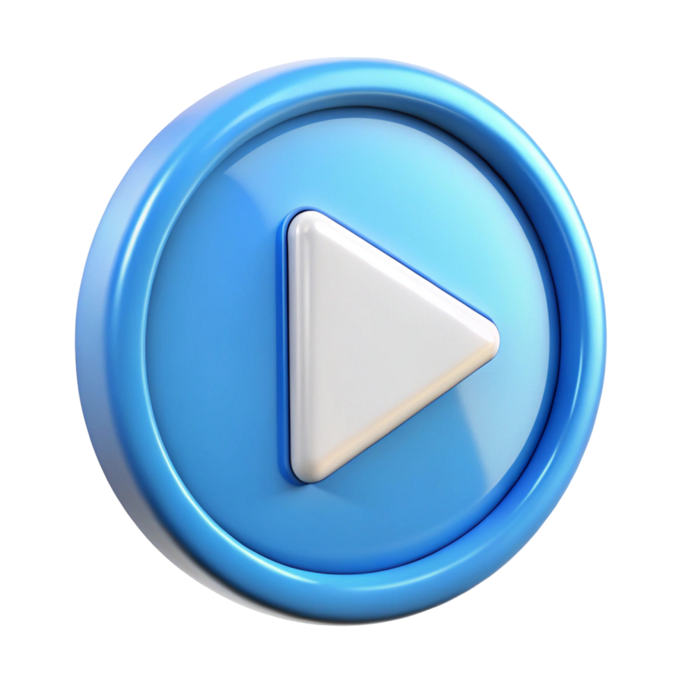 Blue Play Button 3D Icon for Media Player and Website png