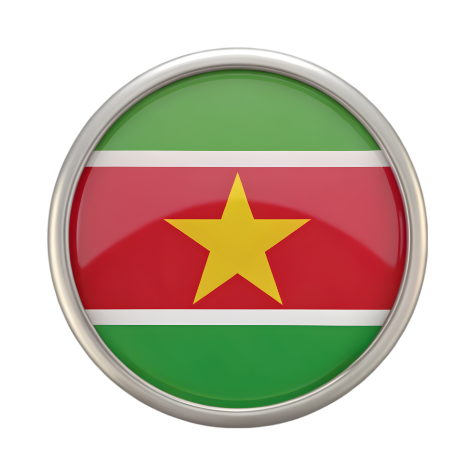 3D Suriname Flag Icon in Circle Shape for Use in Digital Designs and Creative Projects png
