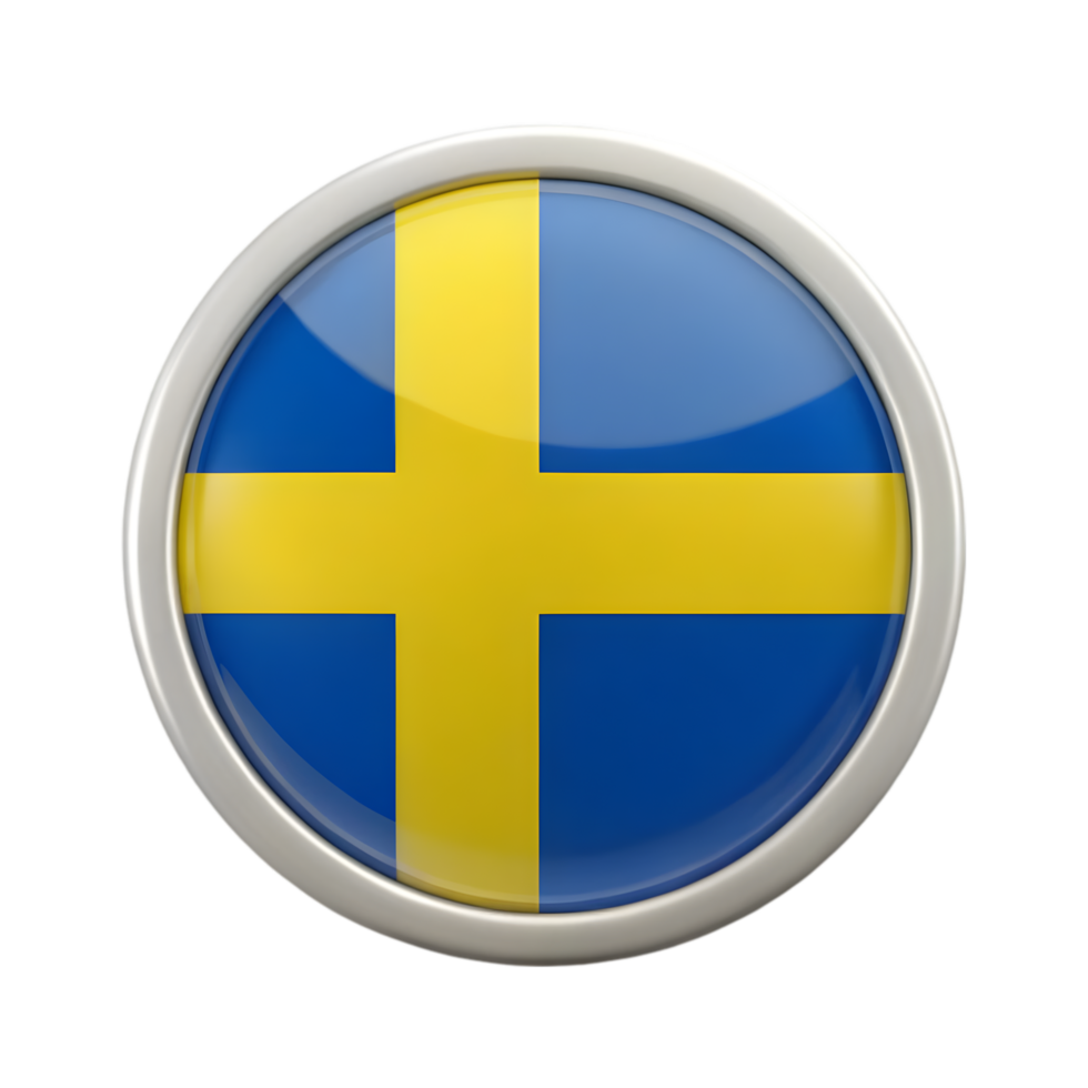 3D Sweden Flag Icon in Circle Shape for Innovative Design Projects and Digital Media Representation png