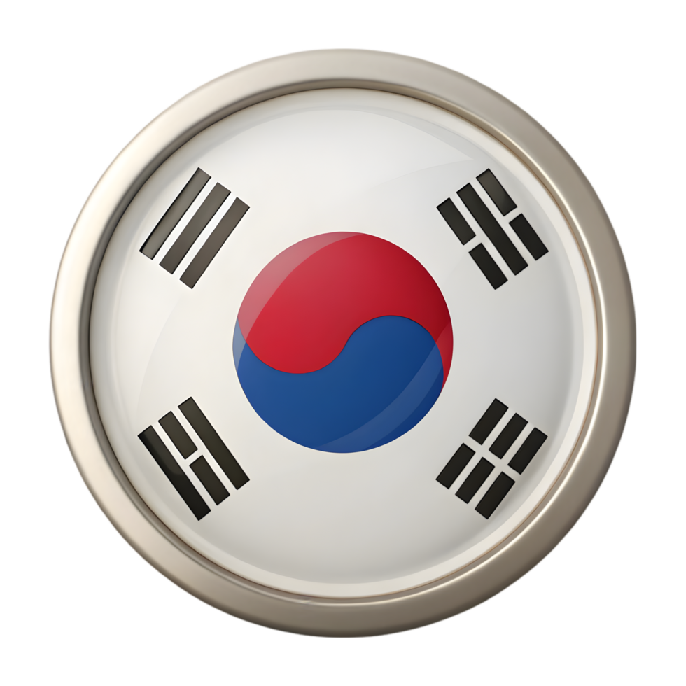 3D South Korea Flag Icon in a Circle Shape for Creative Design Projects and Illustrations png
