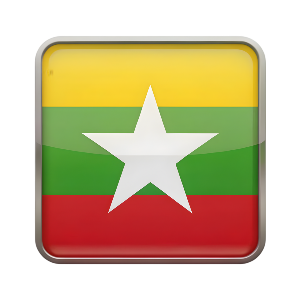 3D Myanmar Flag Icon in a Rectangle Shape Suitable for Digital Designs and Patriotism-Themed Graphics png