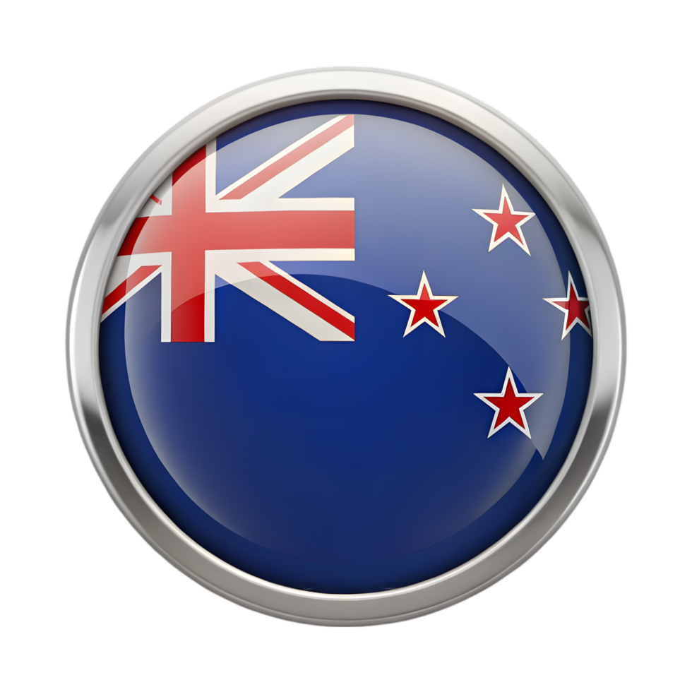 3D New Zealand Flag Icon in Circular Shape Ideal for Symbolizing National Pride and Identity in Design Projects png