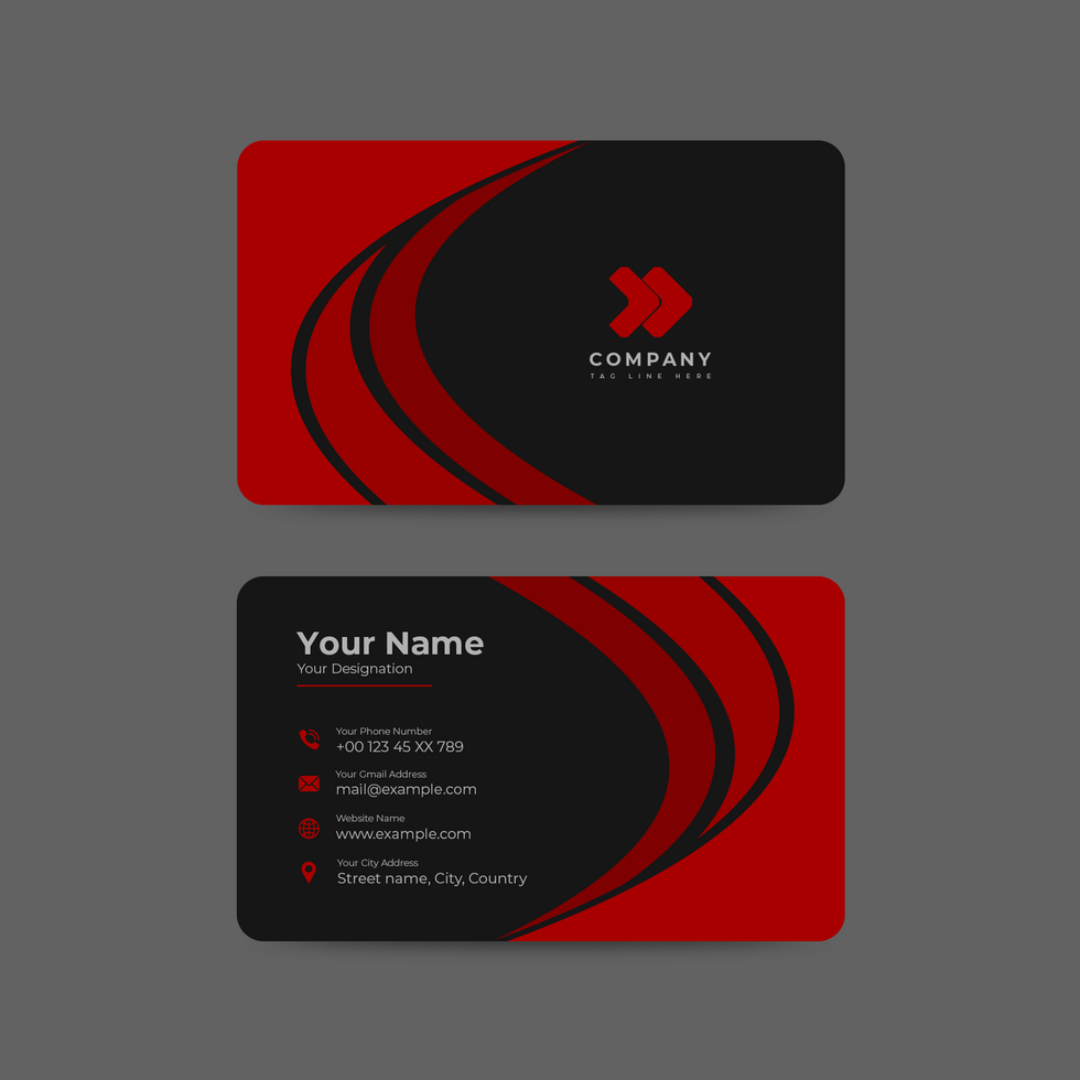 business card template with black and red design psd