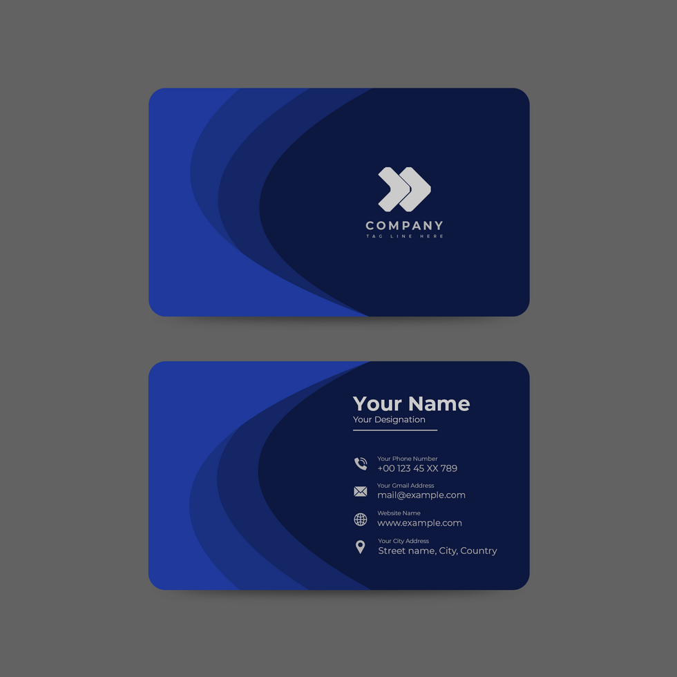 blue business card template with a curved shape psd