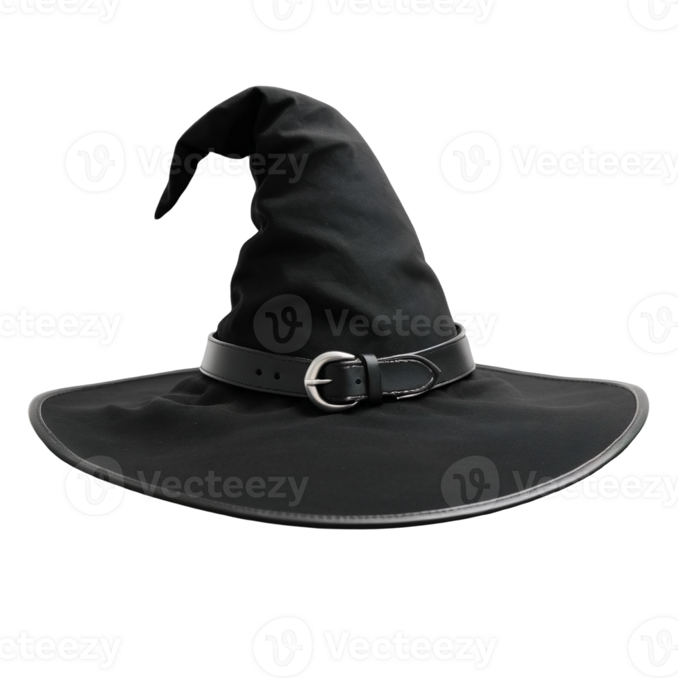 Classic Black Witch Hat with Silver Buckle on Transparent Background png