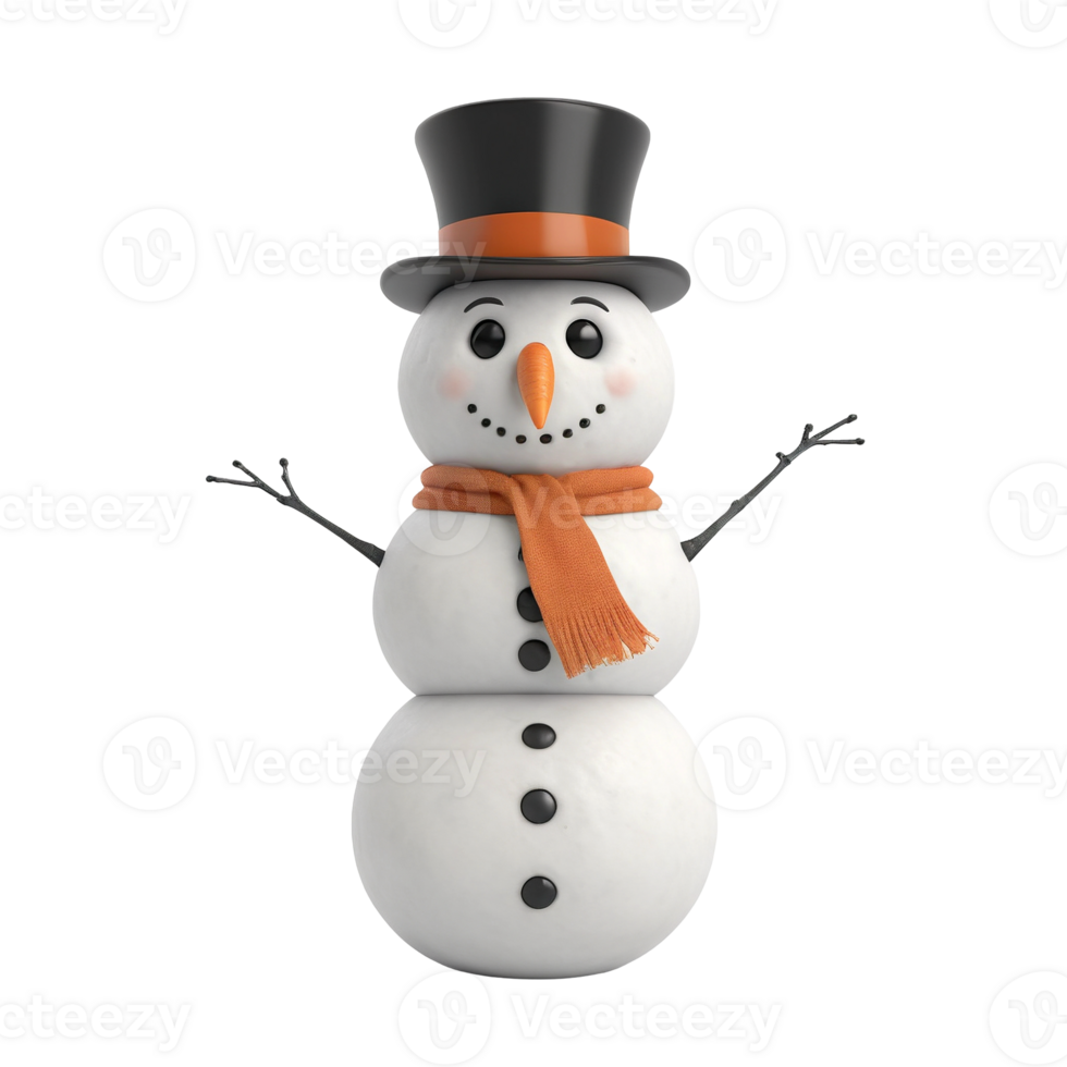 Classic 3D Snowman on Transparent Background png