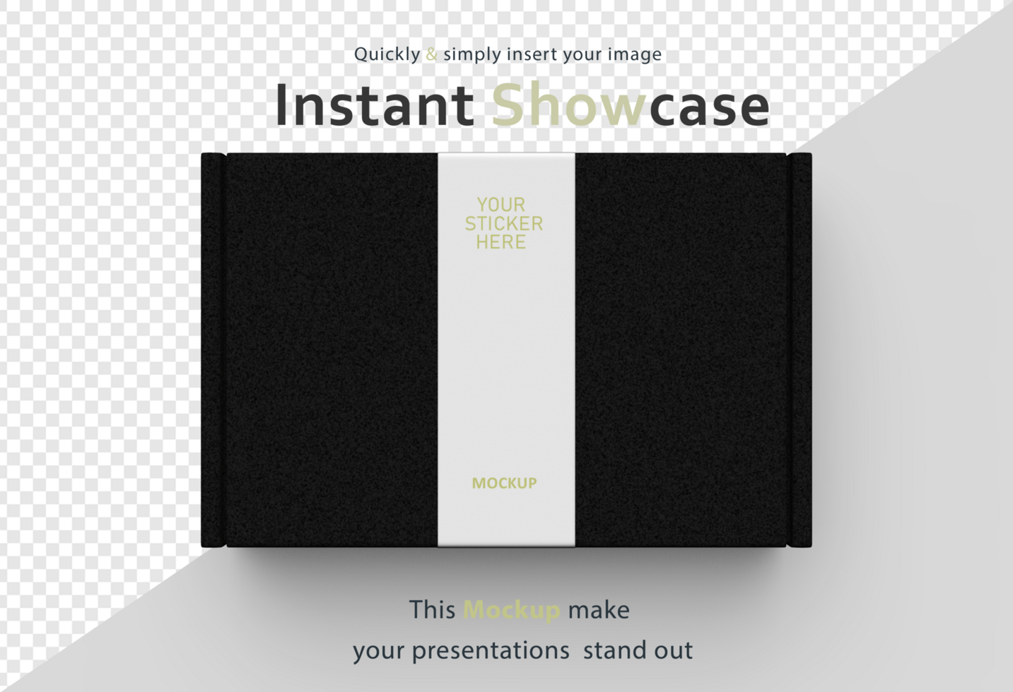 an instant show case with a black box on a white background psd